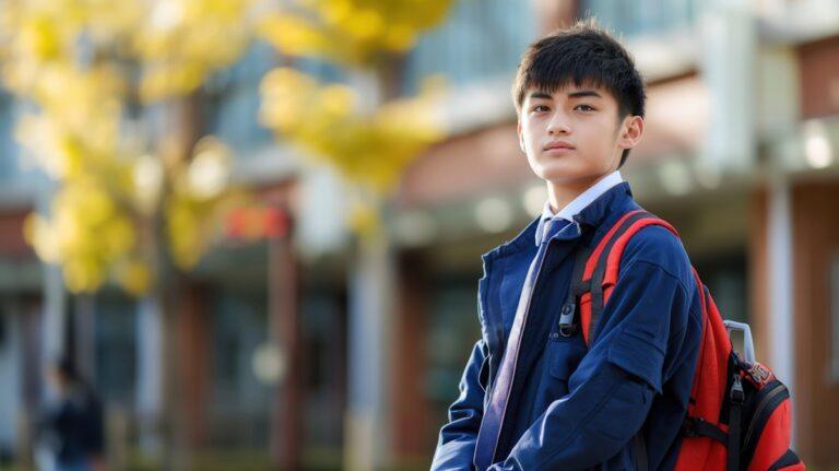Young Person with Backpack. IB exam